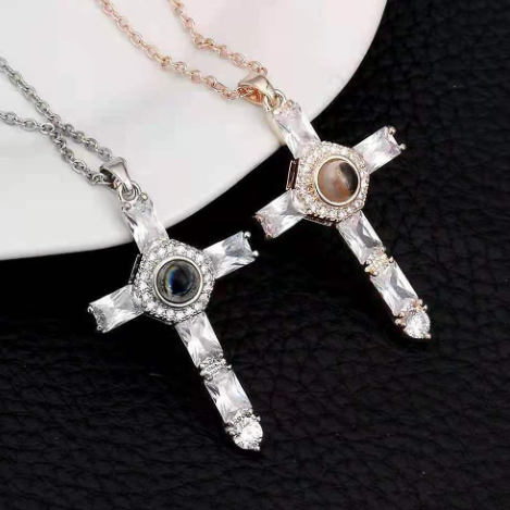 Cross Projection Necklace Crystal Cross Lord's Prayer Cross