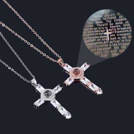 Cross Projection Necklace Crystal Cross Lord's Prayer Cross